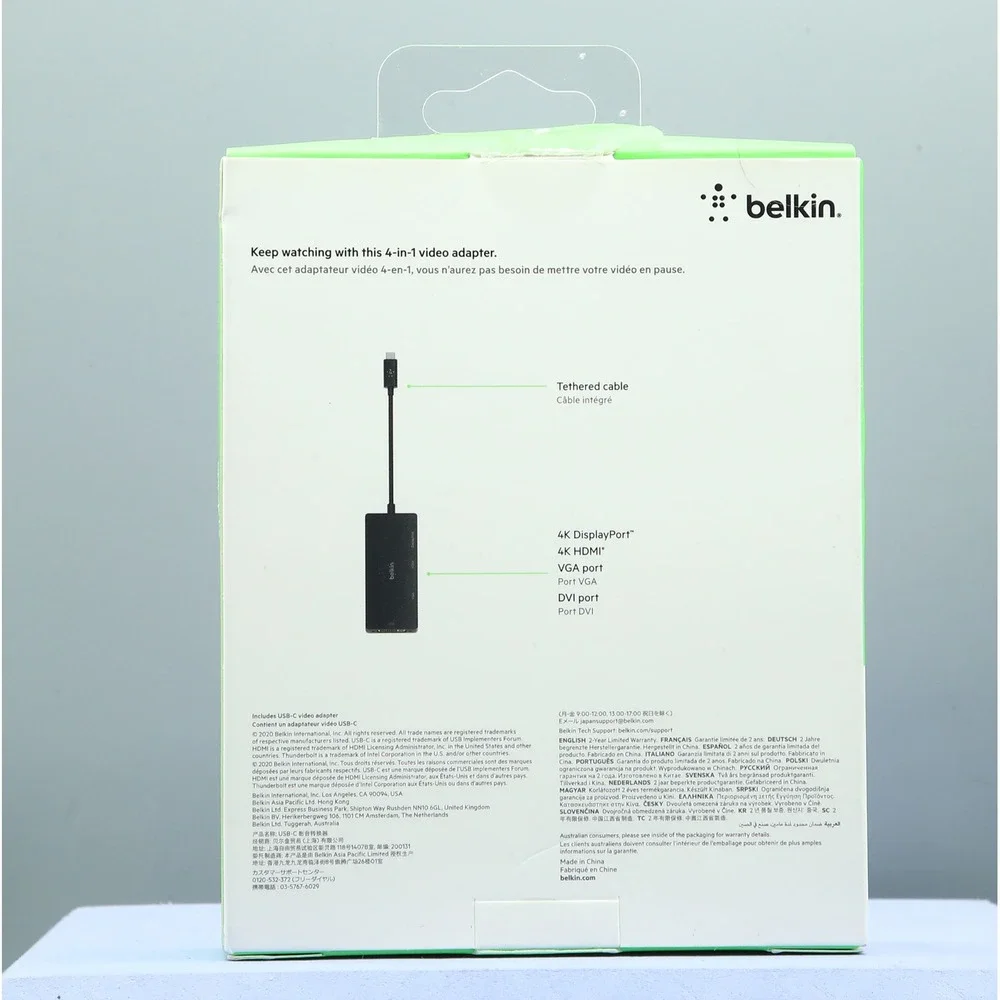 Belkin USB-C 4-in-1 Video Adapter HDMI VGA DVI DisplayPort AVC003btBK Black